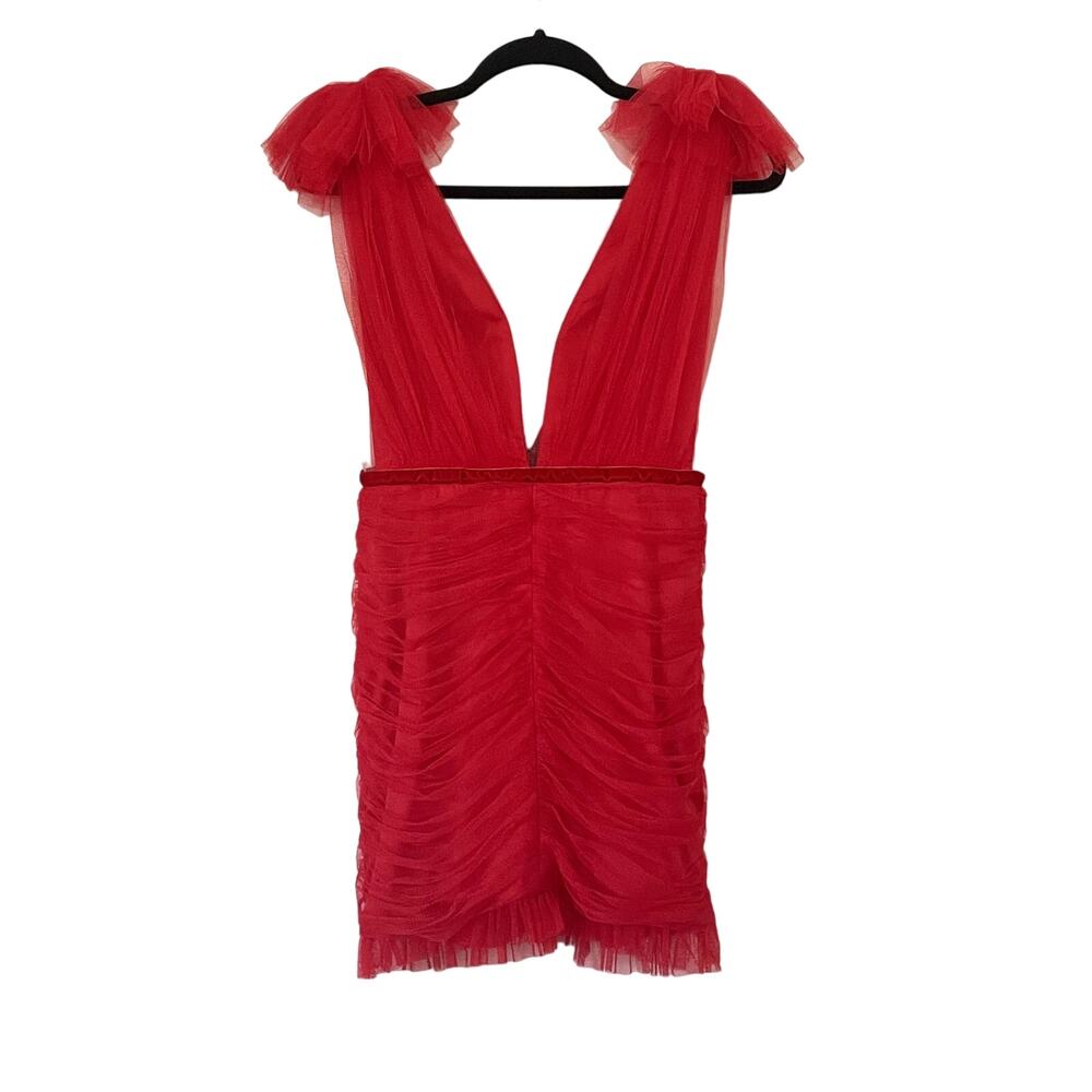 Elegant Red Mini Dress with Tulle Accents - Picture 2 of 11